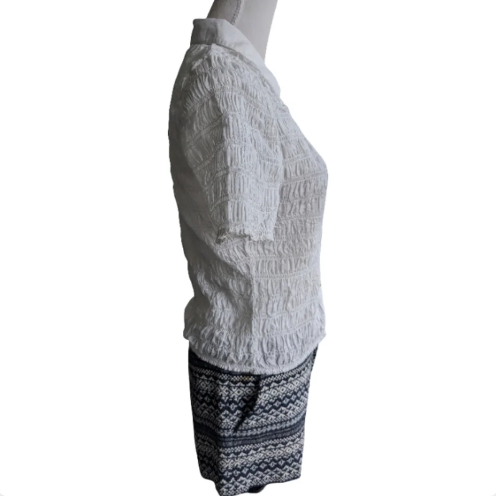J.Crew White Smocked Cotton Voile Button Up Shirt NWT Size M Short Sleeve - Picture 6 of 9